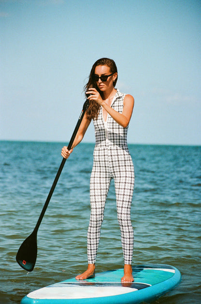Watskin Sunwear Chloe Sleeveless Catsuit in Grey Houndstooth