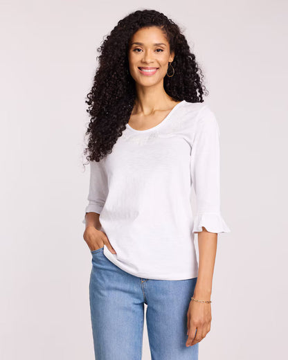 BLAIR Women’s Top Slub Knit Flounce Embroidered Top (Misses) - x3