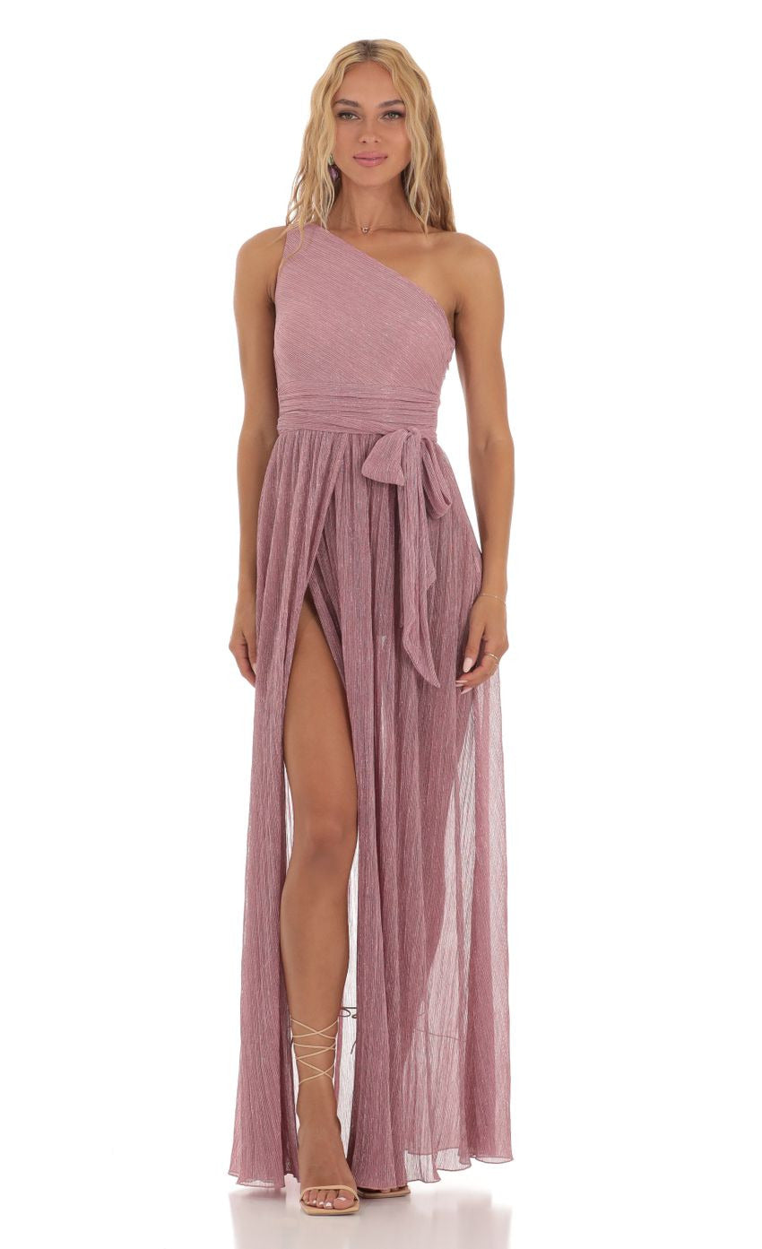 Lucy in the Sky Shimmer One Shoulder Dress in Pink