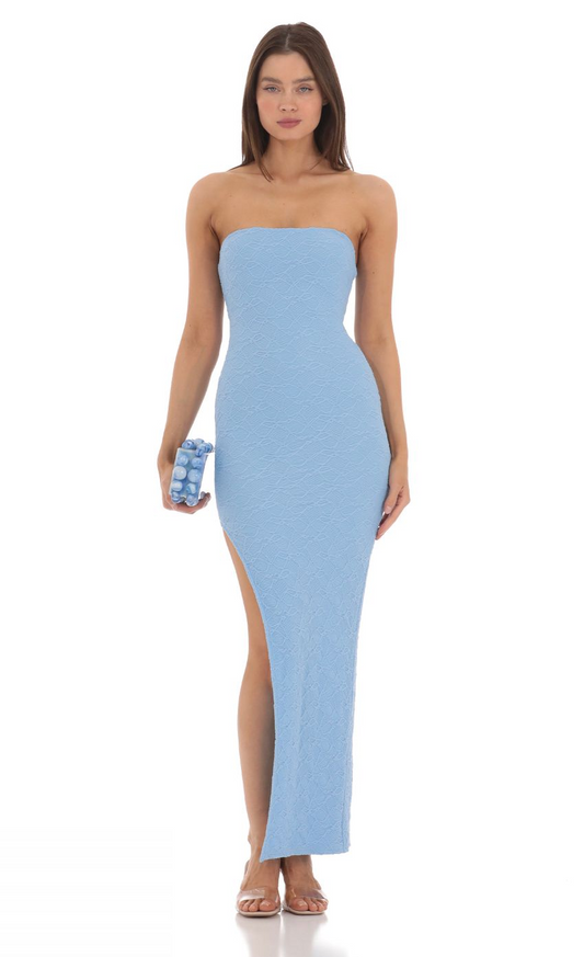 Lucy in the Sky Textured Bodycon Dress in Light Blue