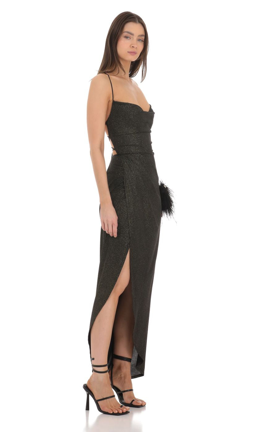 Lucy in the Sky Shimmer Asymmetrical Maxi Dress