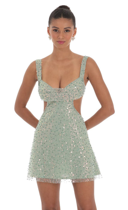 Lucy in the Sky Sequin Pearl Cutout Dress