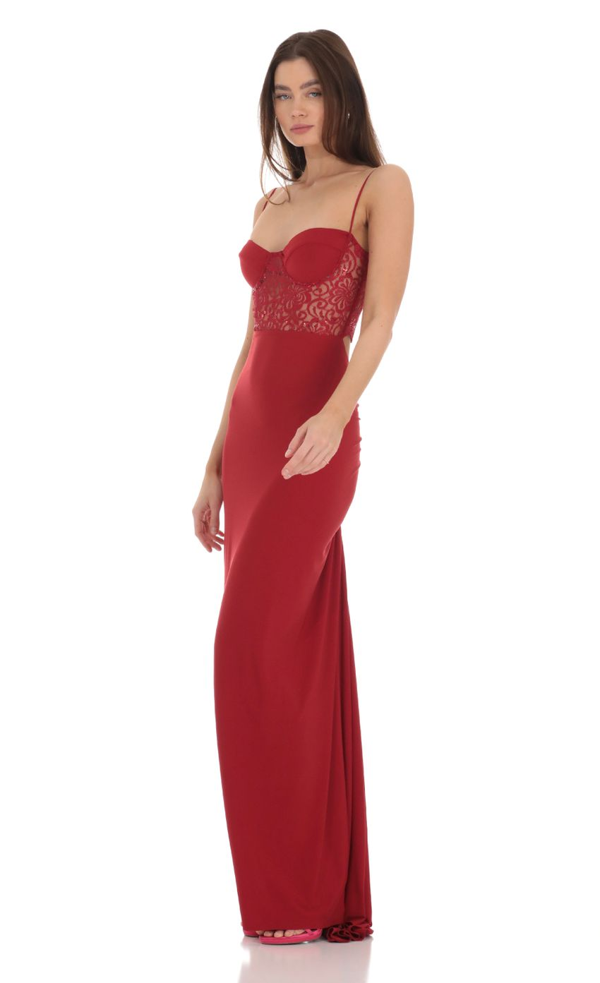 Lucy in the Sky Sequin Lace Cutout Maxi Dress in Red