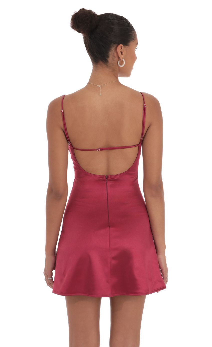 Lucy in the Sky Satin Front Hook Dress in Maroon