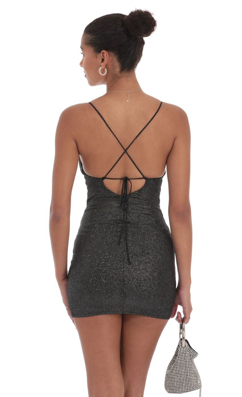 Lucy in the Sky Shimmer Ruched Cross-Back Dress
