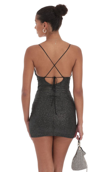 Lucy in the Sky Shimmer Ruched Cross-Back Dress