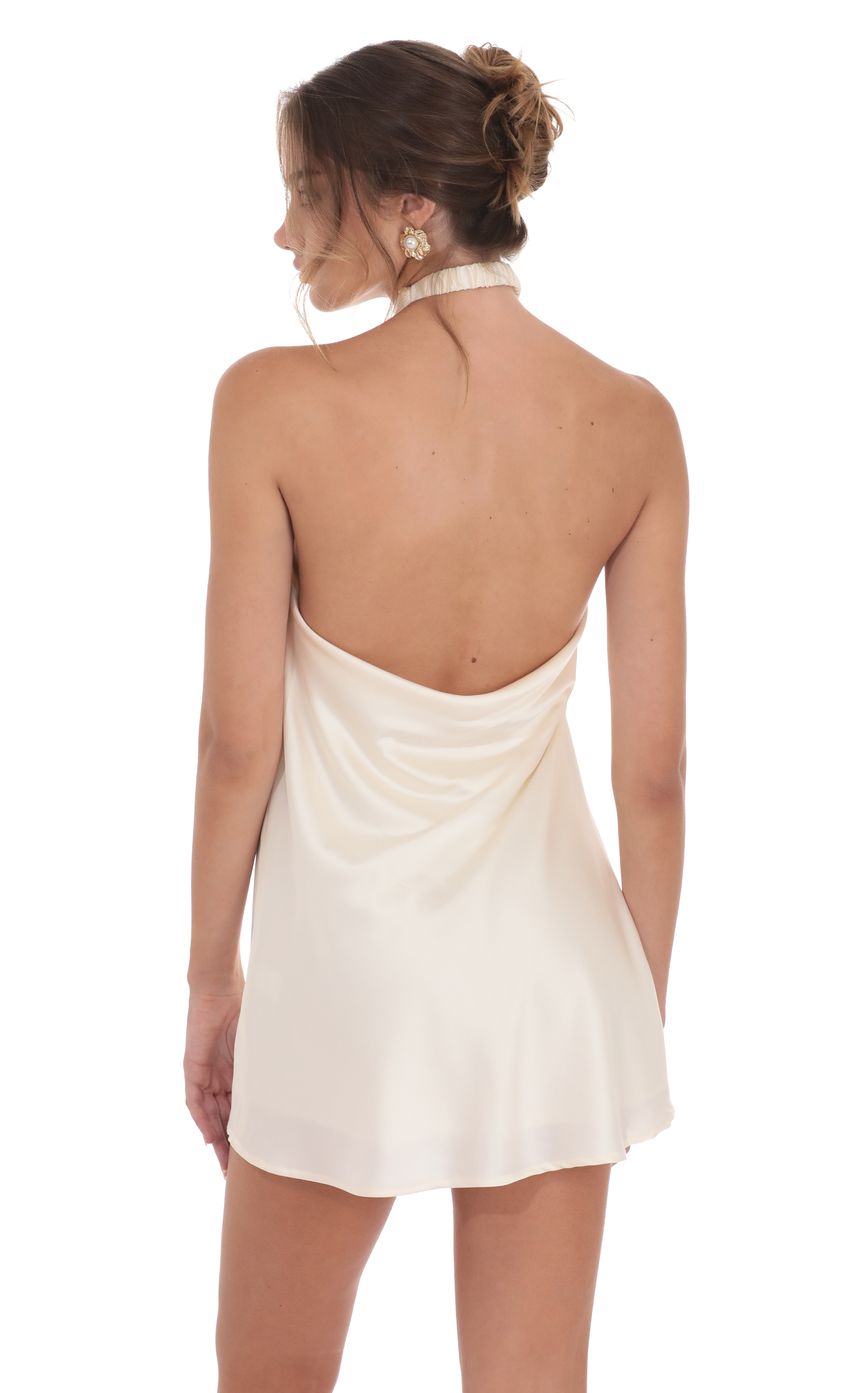 Lucy In The Sky Satin Cross Halter Dress in Cream