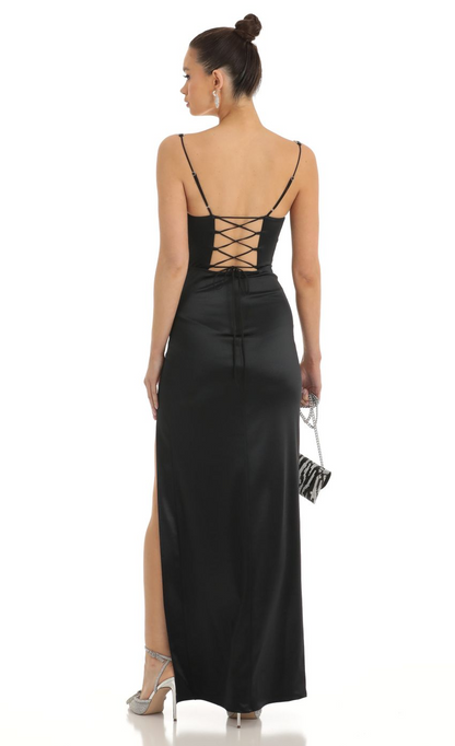 Lucy in the Sky Satin Rhinestone Maxi Dress 1
