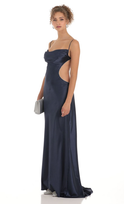 Lucy in the Sky Satin Rhinestone Maxi Dress 2