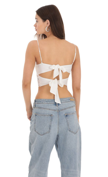 Lucy in the Sky Sequin Lace Crop Top in White