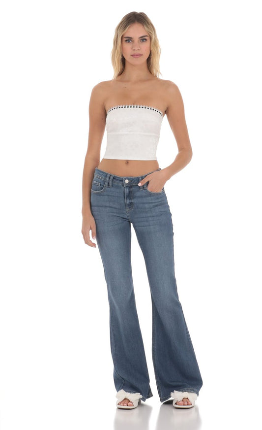 Lucy in the Sky Strapless Jaqcuard Top in White