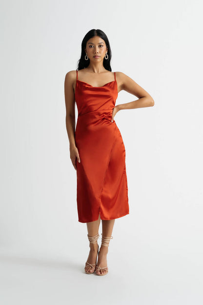 Tobi Emma Satin Cowl Neck Midi Dress