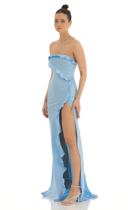 Lucy in the Sky Strapless Satin Maxi Dress