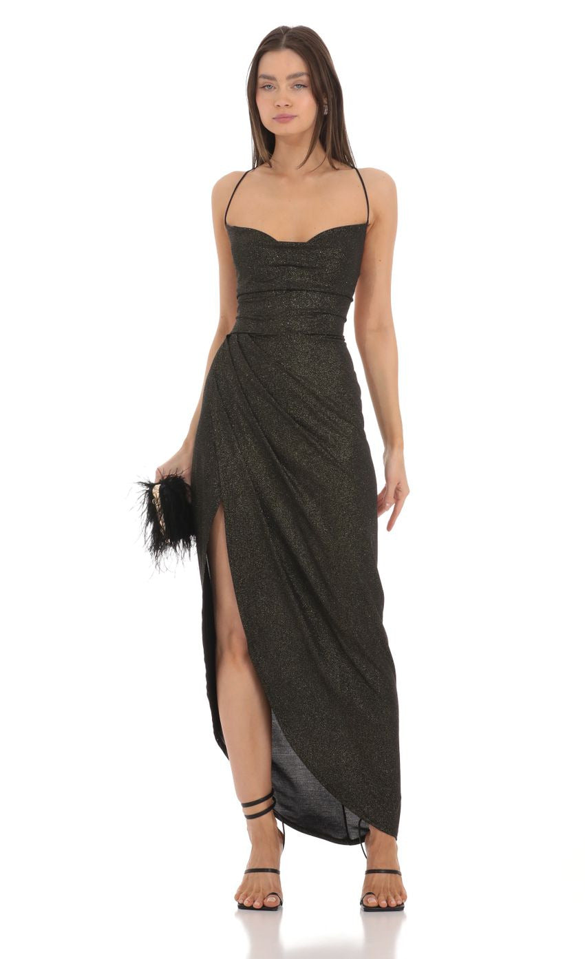 Lucy in the Sky Shimmer Asymmetrical Maxi Dress