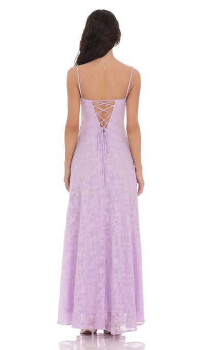 Lucy In The Sky Burnout Lace-Up Maxi Dress in Lavender