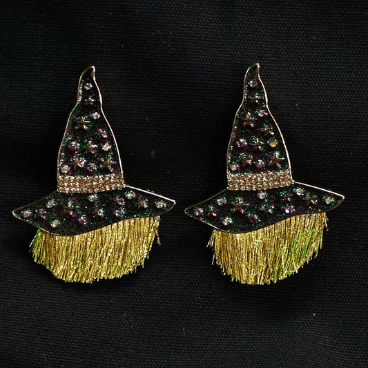 Cracker Barrel Fringe Witch Hat Earrings - Gold