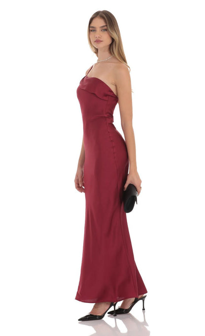 Lucy in the Sky Satin One Shoulder Tassel Maxi Dress
