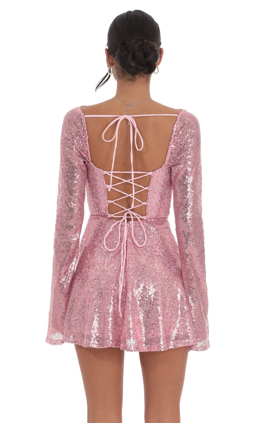 Lucy In The Sky Sequin Flare Dress in Rose Gold