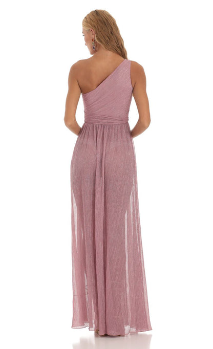 Lucy in the Sky Shimmer One Shoulder Dress in Pink