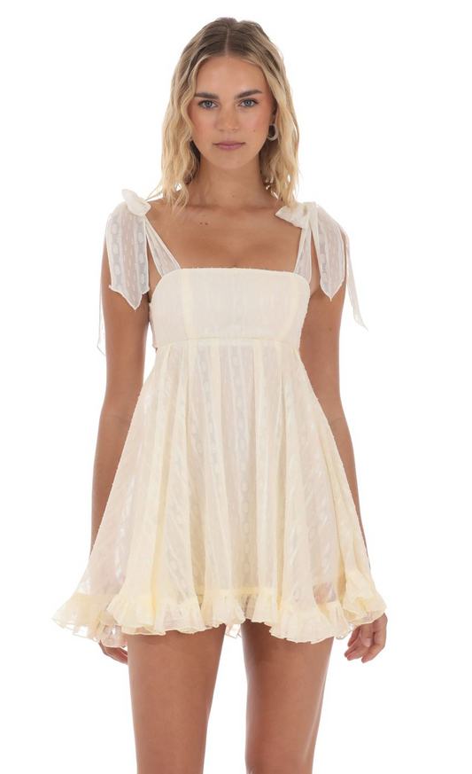 Lucy in the Sky Striped Ruffle Babydoll Dress in Cream