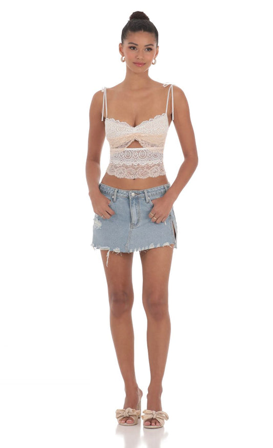Lucy in the Sky Two Toned Lace Top in White