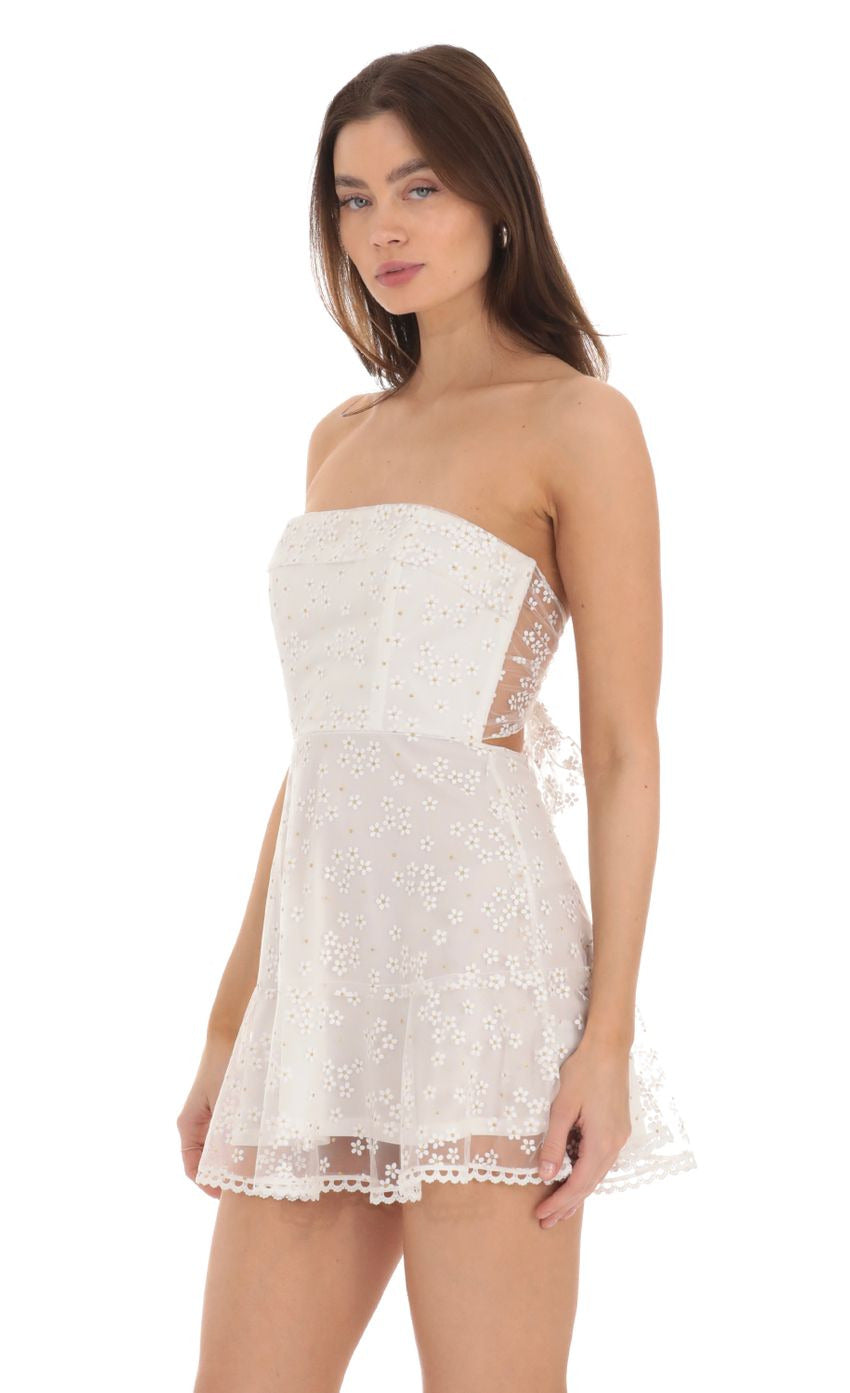 Lucy in the Sky Strapless Floral Shimmer Corset Dress in White
