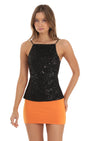 Lucy in the Sky Sequin Open Back Top in Black