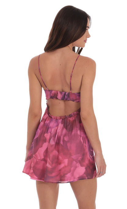 Lucy In The Sky Floral Cutout Babydoll Dress in Mixed Pink