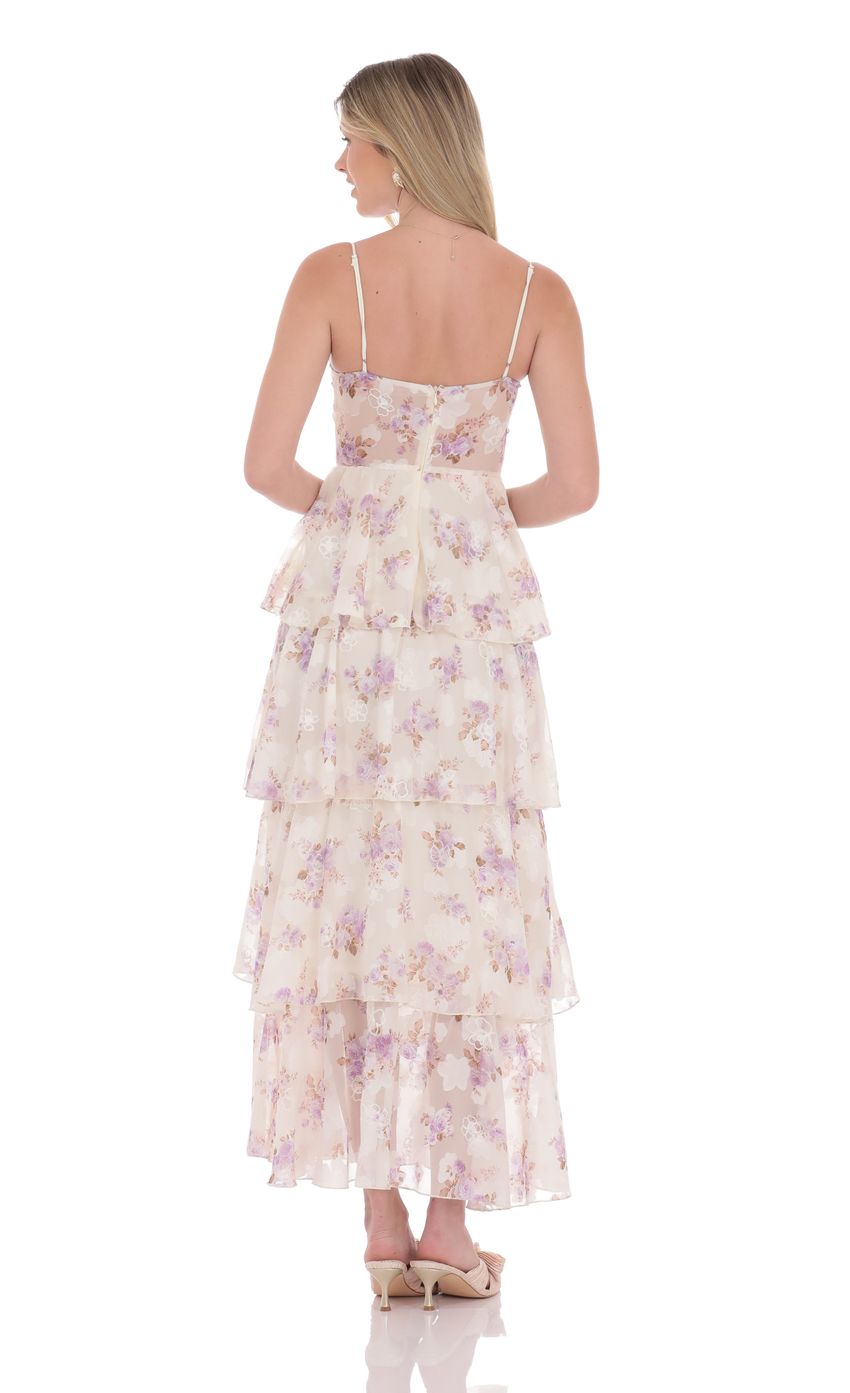 Lucy In The Sky Floral Ruffle A-line Maxi Dress in Cream