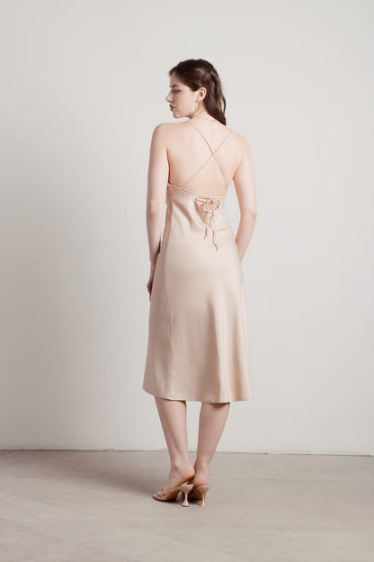 Tobi Liora Satin Cross Back Midi Dress x2