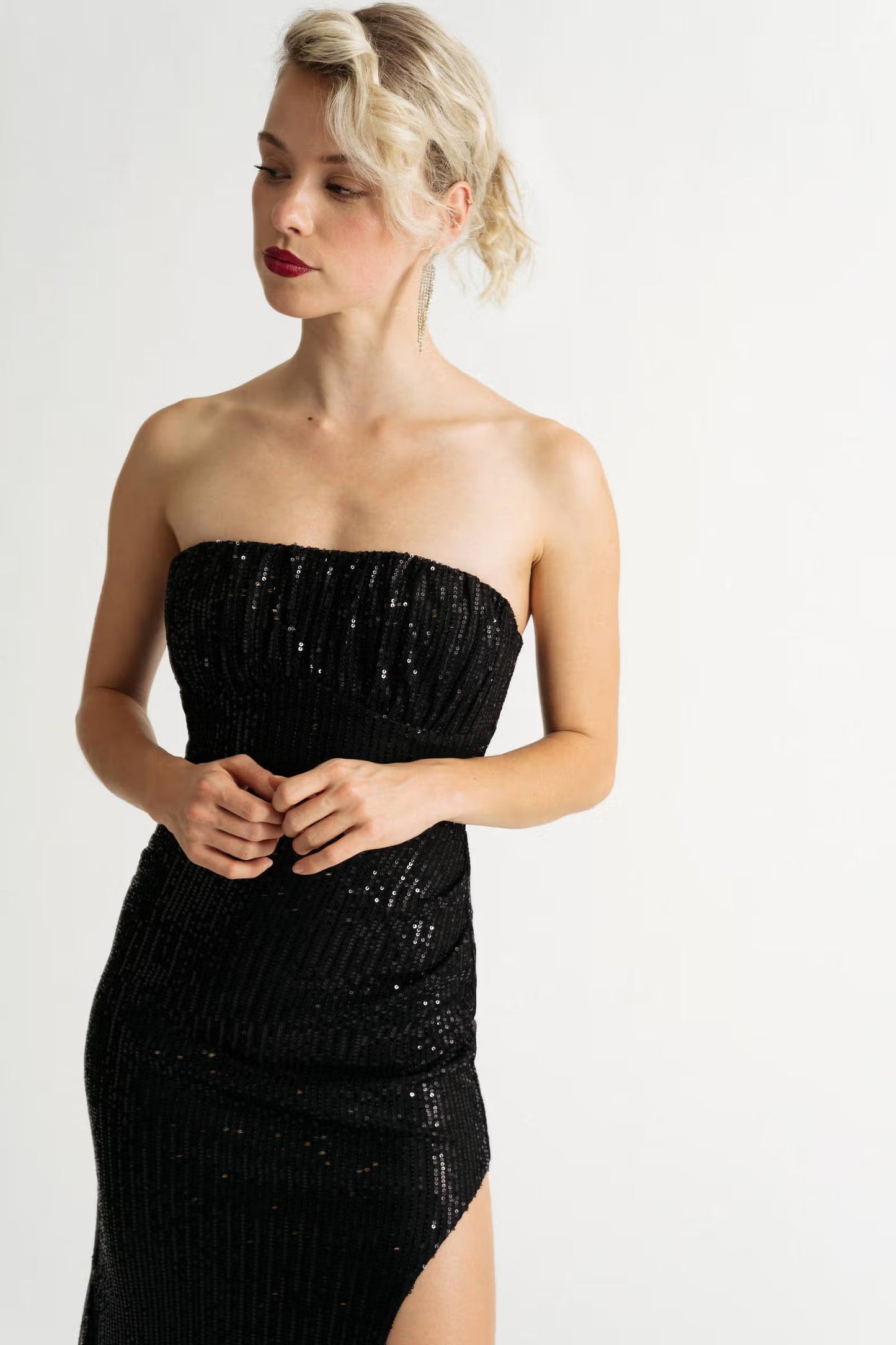 Tobi Feverish Sequin High Slit Maxi Dress