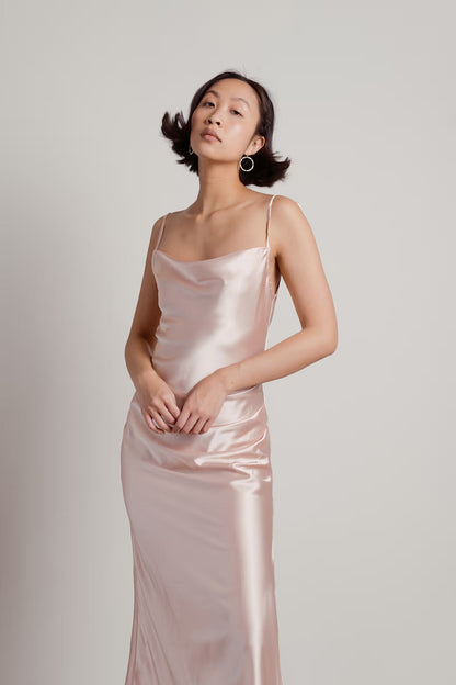 Tobi Charm Me Satin Cowl Neck Midi Dress