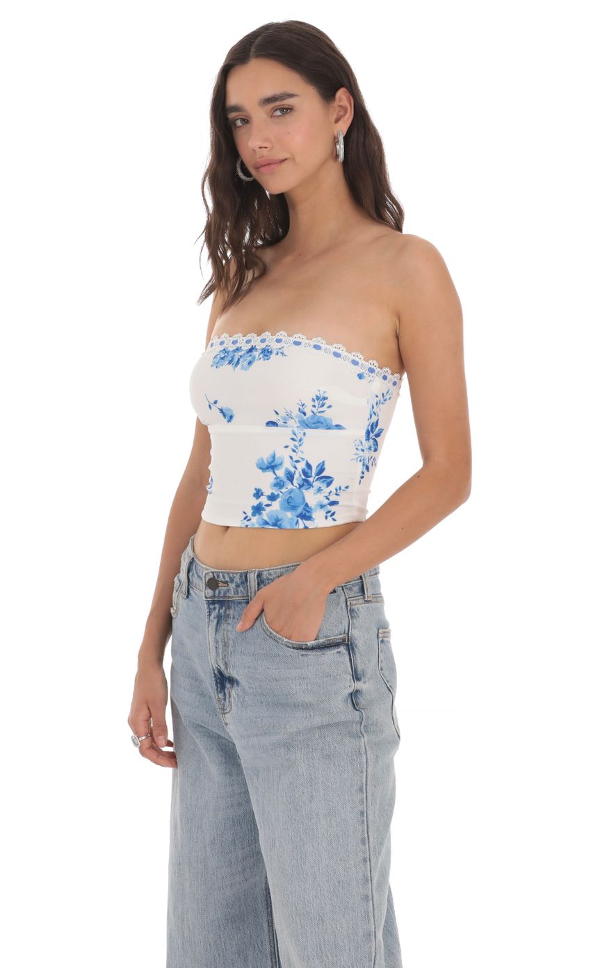 Lucy in the Sky Strapless Floral Top in White