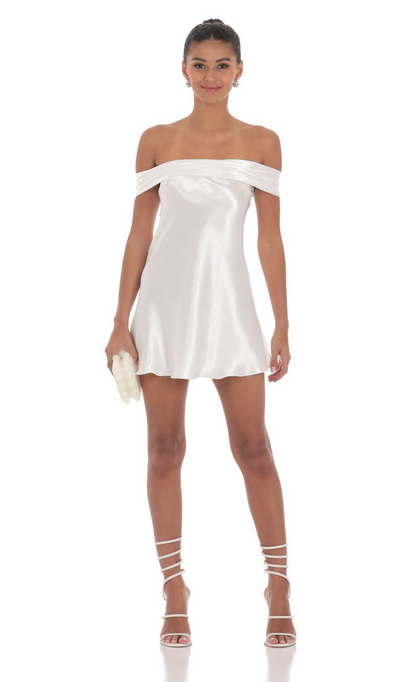 Lucy in the Sky Satin Off Shoulder Dress