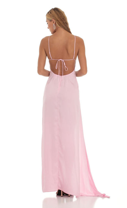 Lucy in the Sky Siobhán Satin Ruffle Maxi Dress in Pink