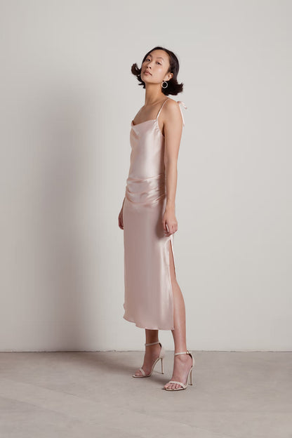 Tobi Charm Me Satin Cowl Neck Midi Dress