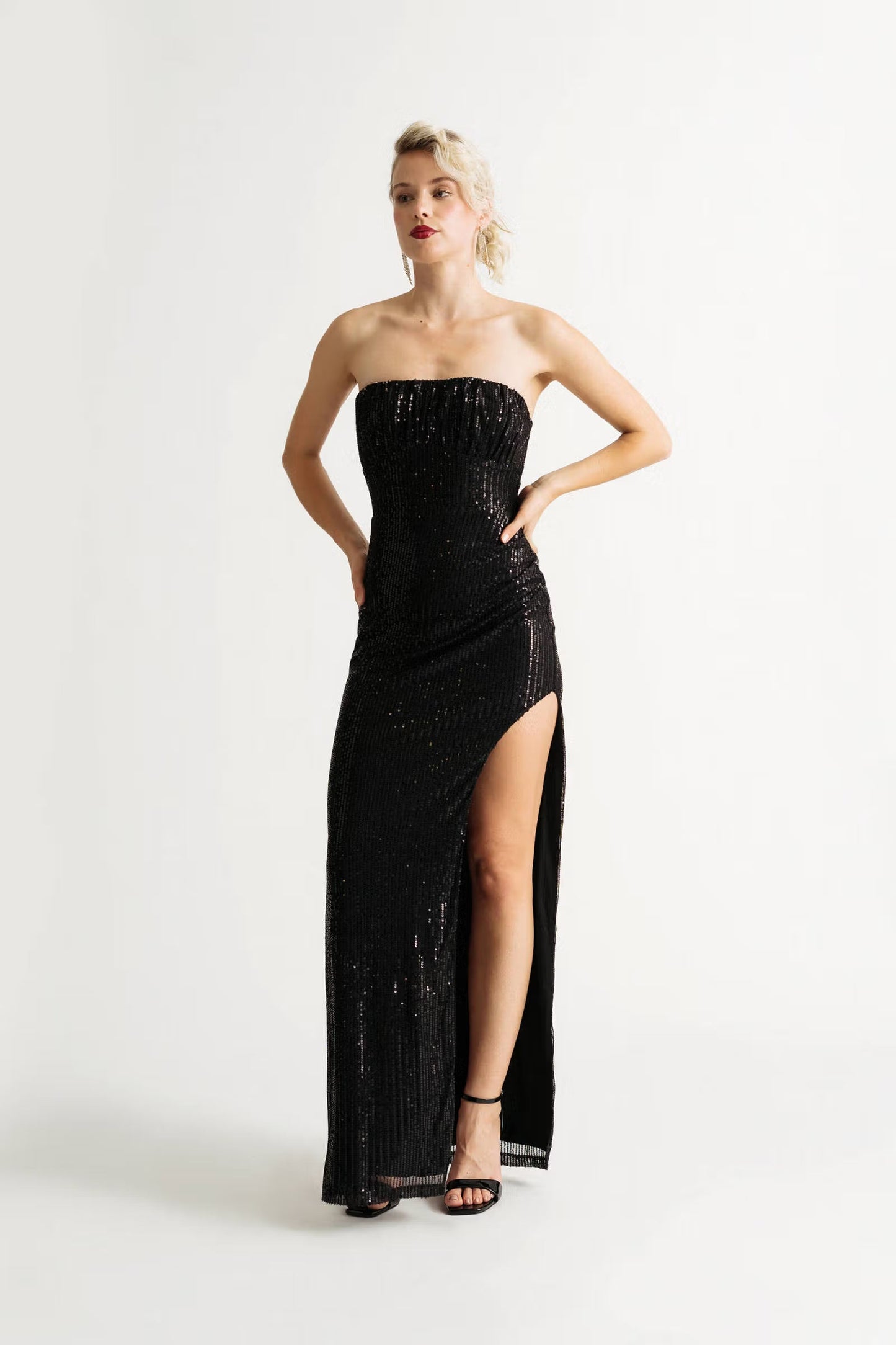 Tobi Feverish Sequin High Slit Maxi Dress