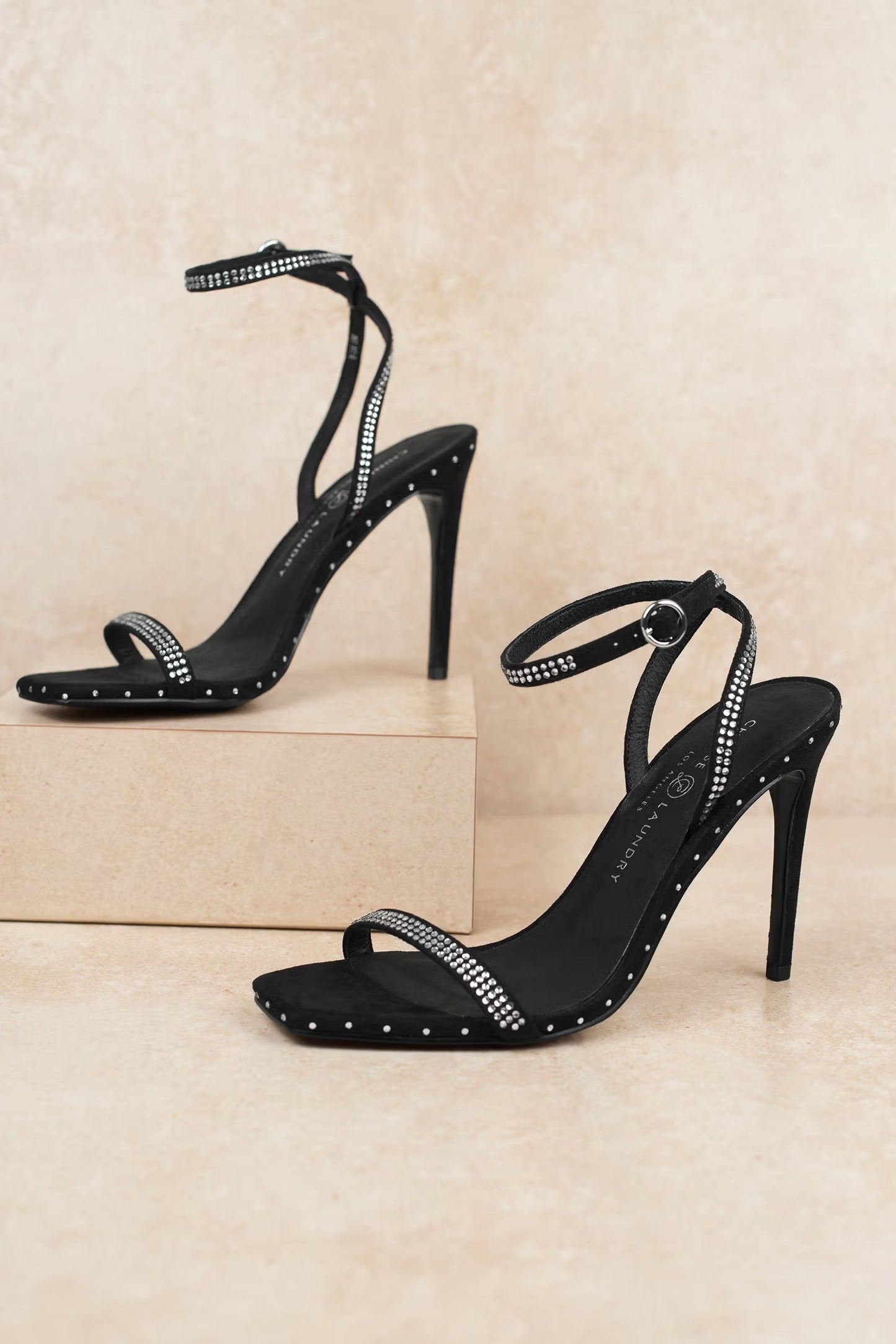 Tobi Chinese Laundry Jam Rhinestone Strap High Heels - Black