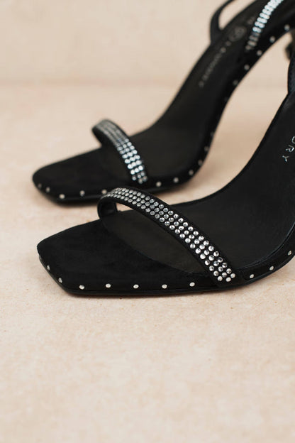 Tobi Chinese Laundry Jam Rhinestone Strap High Heels - Black