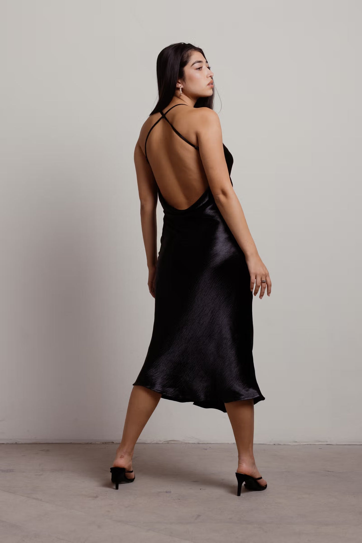 Tobi So Shiny Satin Cross Back Midi Dress