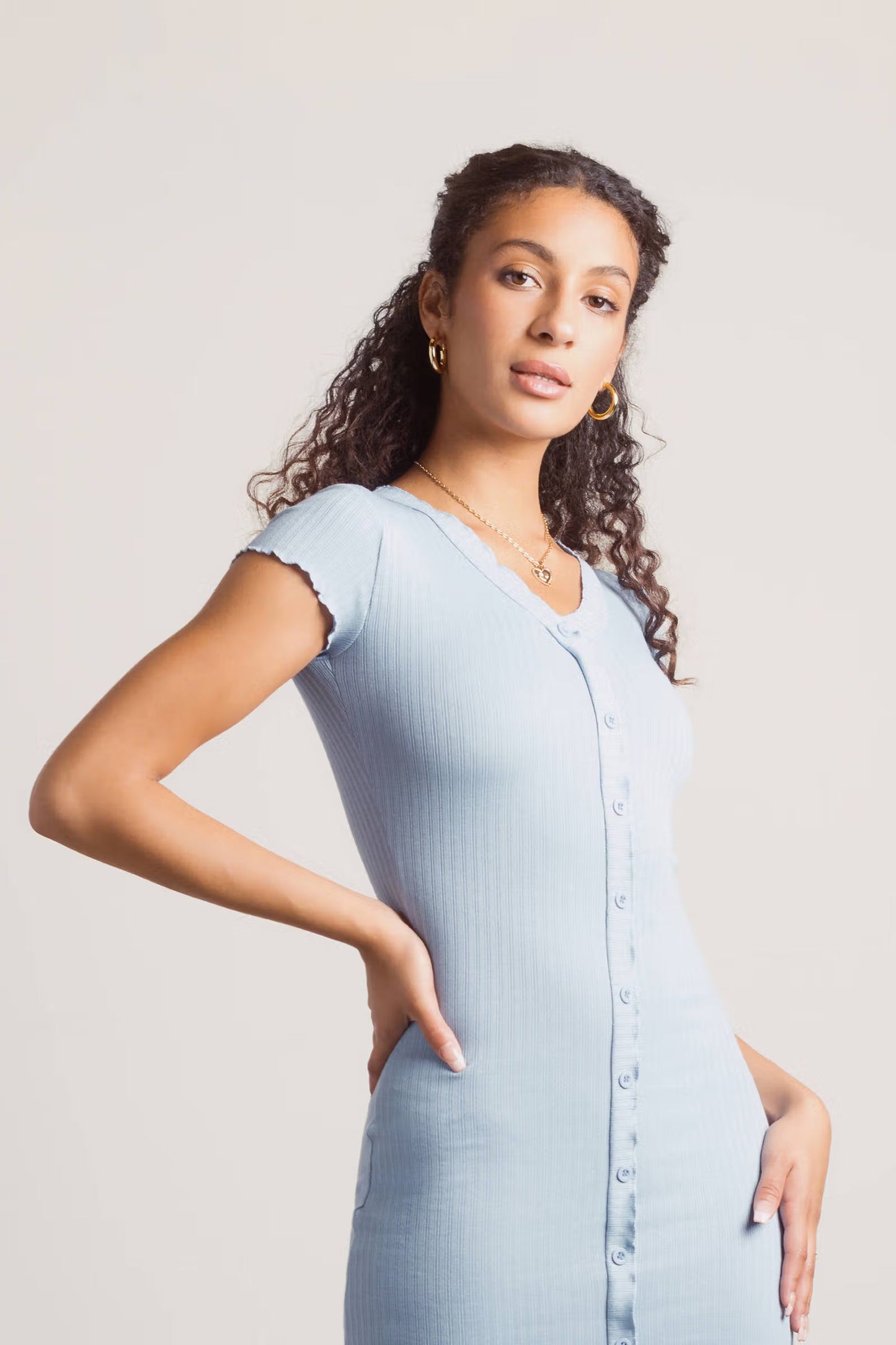 Tobi Nanae Ribbed Button Up Mini Dress