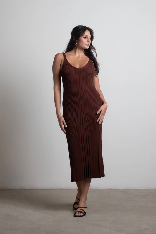 Tobi Brown Sugar Ribbed Bodycon Midi Dress