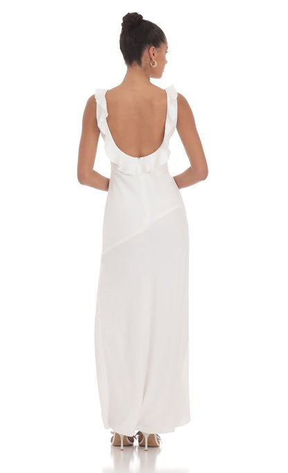 Lucy In The Sky V-Neck Open Back Maxi Dress in White