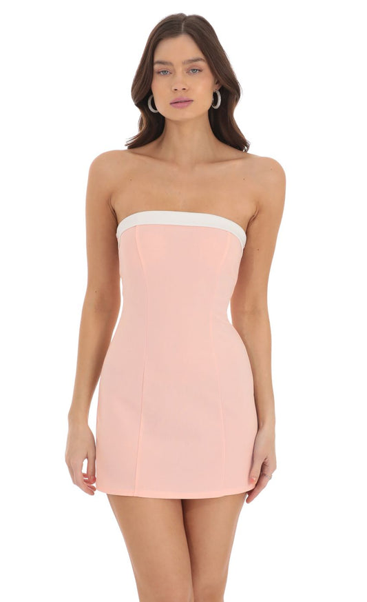 Lucy In The Sky White Trim Strapless Dress in Pink x2