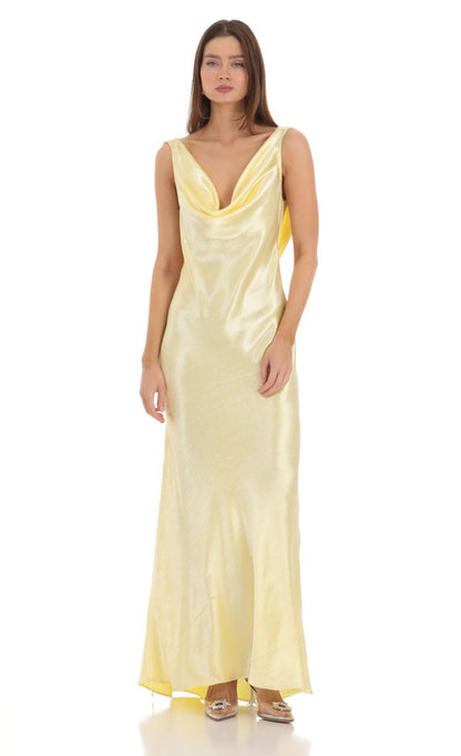 Lucy in the Sky Satin Cowl Neck Maxi Dress