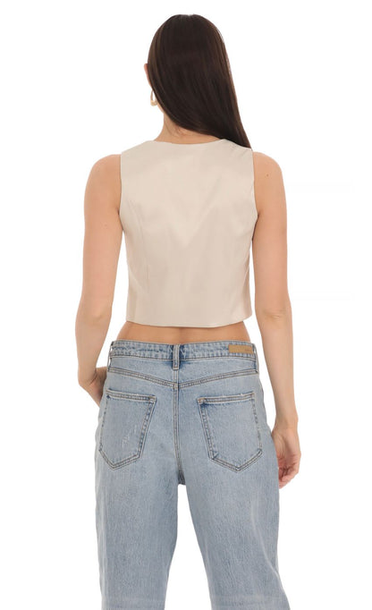 Lucy in the Sky Satin Button Vest Top in Cream