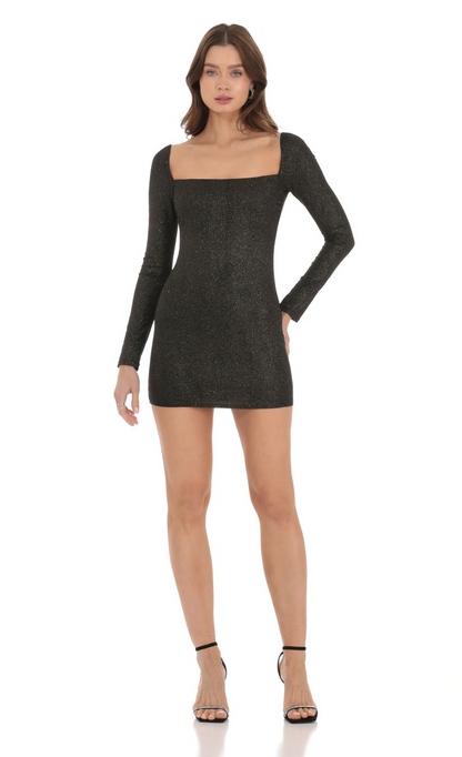 Lucy in the Sky Shimmer Long Sleeve Dress in Black