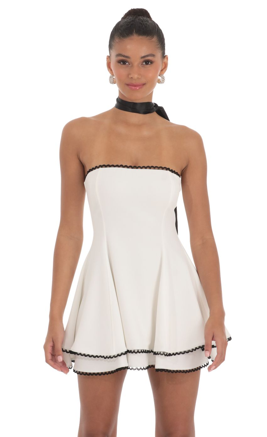 Lucy in the Sky Satin Scarf Strapless Dress in White