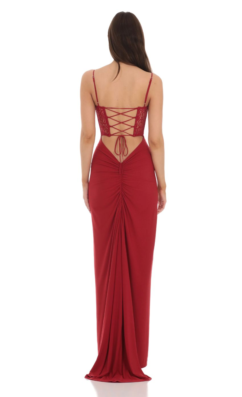 Lucy in the Sky Sequin Lace Cutout Maxi Dress in Red