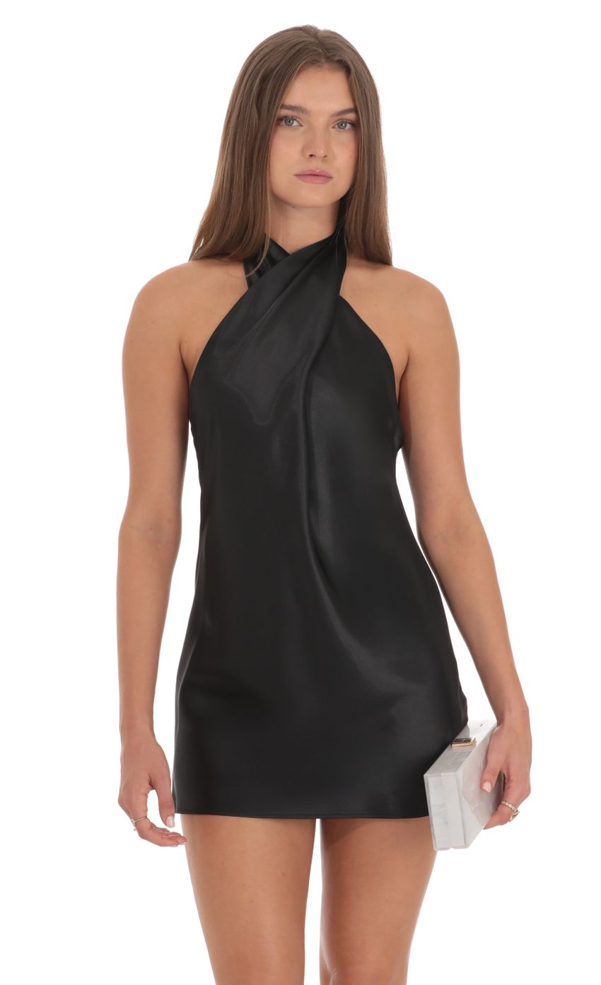 Lucy in the Sky Satin Cross Halter Dress